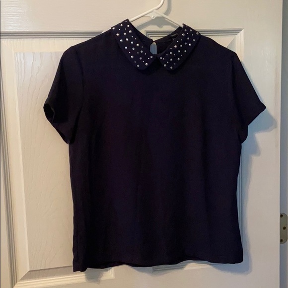 Navy Blue Embellished Collar Blouse - Picture 1 of 3